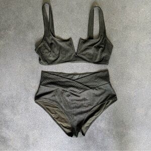 Textured dark grey green Aerie two piece size Large